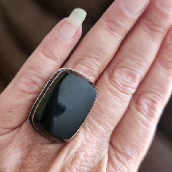 925 Sterling Silver Jewelry - Elegant Black Onyx Mexican Sterling Silver Statement Ring Size 6 Jewelry